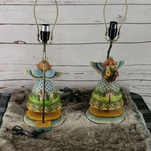 Jim Shore Harvest Angel Lamp Heartwood Set 2‎ Piece No SHADE - Picture 8 of 8